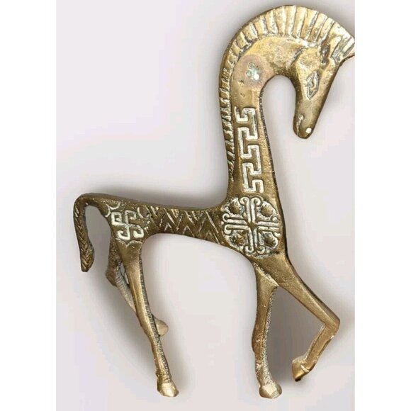 2 Etruscan Brass Horses Roman Mid Century Modern Greek Sculpture MCM Vintage - Picture 3 of 11
